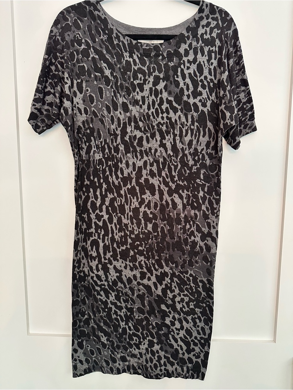 LOFT Black and Gray Animal Print Midi Dress
